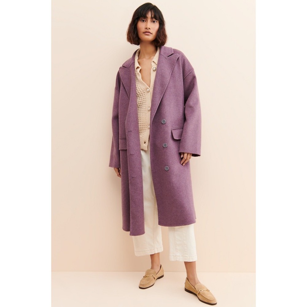 Free People Adore You Wool Blend Overcoat Oversized Double Breasted XS Purple